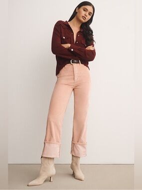 Anthropologie The Scotty Cuffed High-Rise Straight-Leg Jeans by Pilcro Corduroy